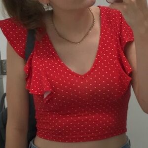 Women’s red ruffle sleeve crop top
